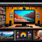 **Digital Artisan:** A vibrant digital artist studio filled with personalized user experiences being crafted on multiple screens, showcasing website design, custom app interfaces, and engaging multimedia storytelling.