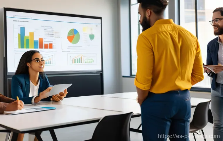 기술 변화와 관련된 직업의 진입 장벽 - "A diverse group of young professionals (mixed genders, 20s-30s, representing various Latin American...