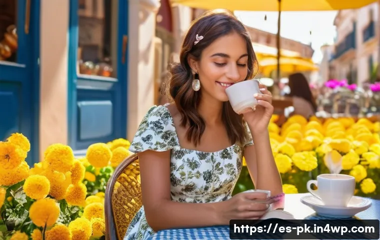 직업 변화에 대한 리더십 전략 - **A young woman in her early 20s, sitting at an outdoor café in Seville, Spain. She is wearing a mod...
